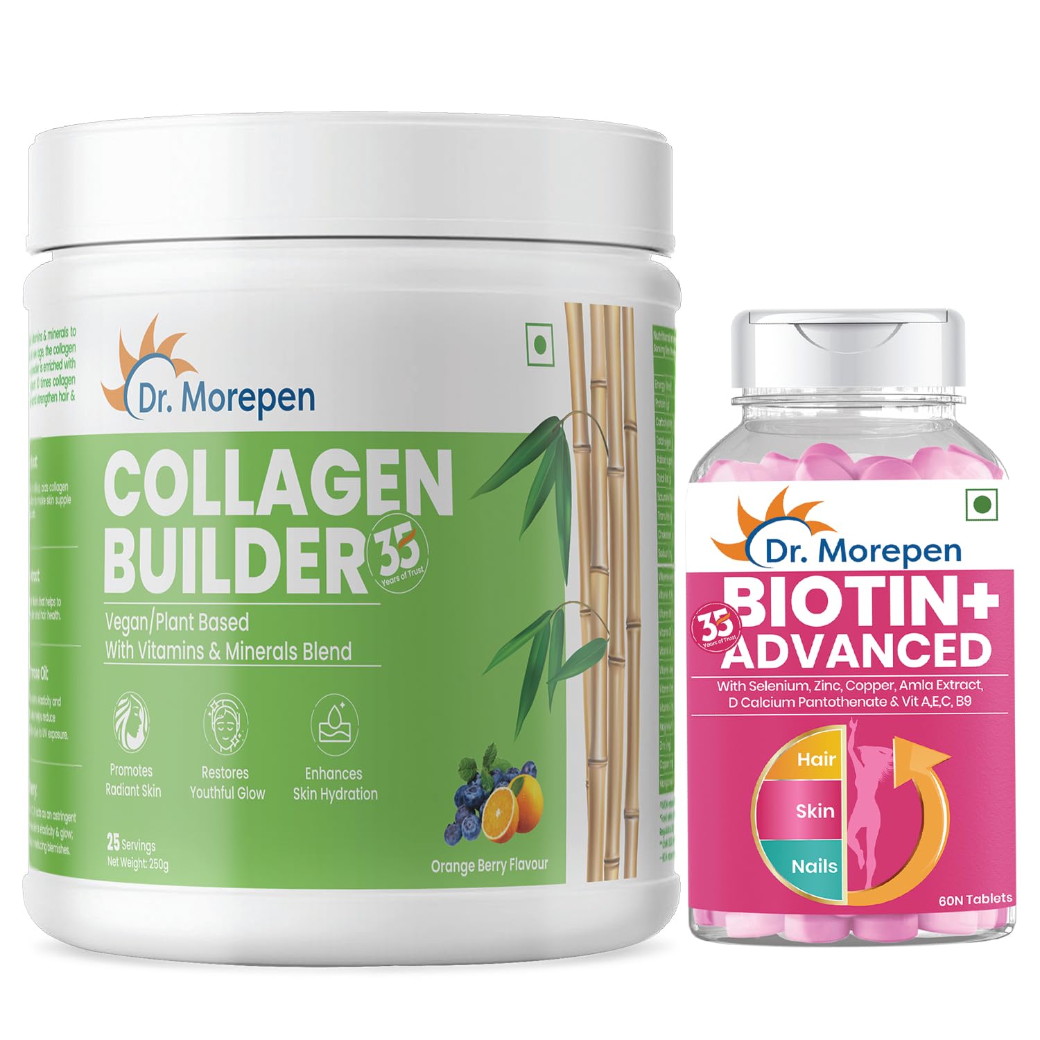 DR. MOREPEN Combo of Biotin+ 60 Veg Tablets & Natural Collagen Builder, Plant Based Collagen Powder Orange Berry Flavour - 250gm-image-16