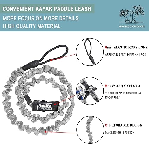 Miniatura 2 de Stretchable Kayak Paddle Leash, Coiled Rod Leash Tool Lanyard for Kayak and SUP Paddles, Fishing Poles Rods, 3 Colors