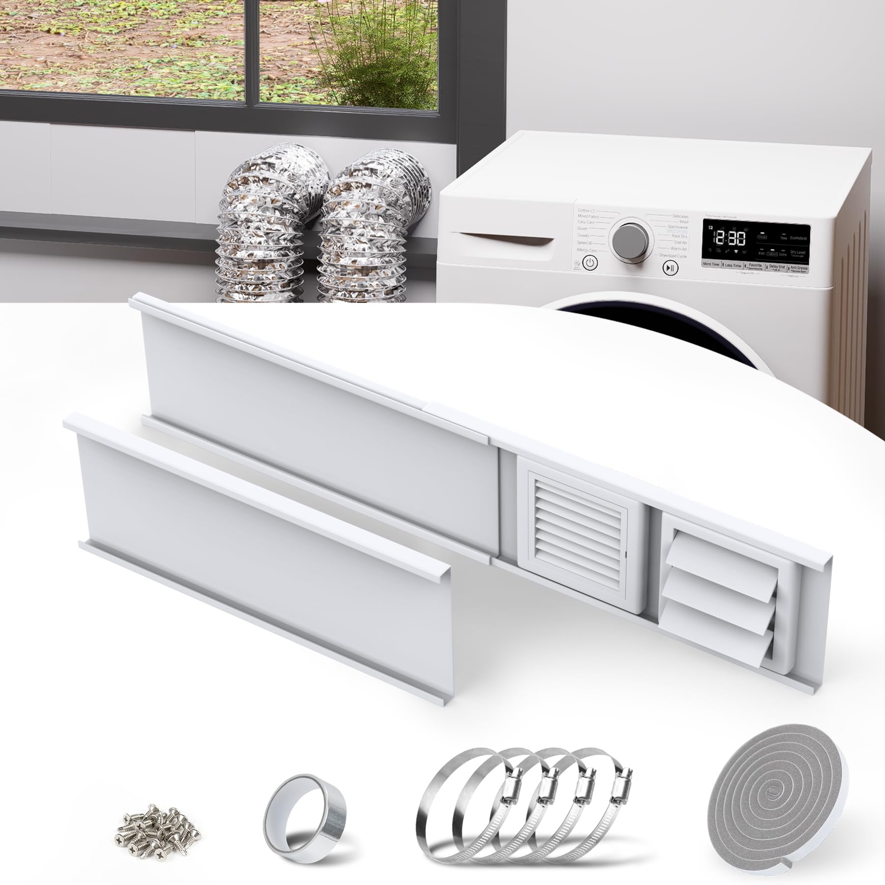 Photo 1 of Pearwow 4 Inch Dual Hose Window Vent Kit, Adjustable Window Vent Panels with Vent Cover, Fits for Intake & Exhaust Ventilation of Dryer,Laser Engraver, 3D Printer Enclosure, Grow Tent