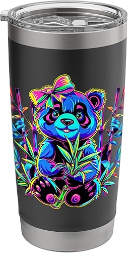 Streetwear synthwave 80s 90s retro cute girls panda bamboo Stainless Steel Insulated Tumbler
