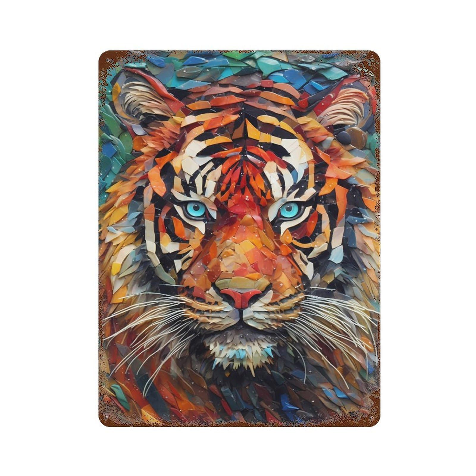Tiger Colorful Rusty Metal Tin Sign 15.7"x11.8", for Basement, Hobby Room And Garage Decor, Retro Wall Decor