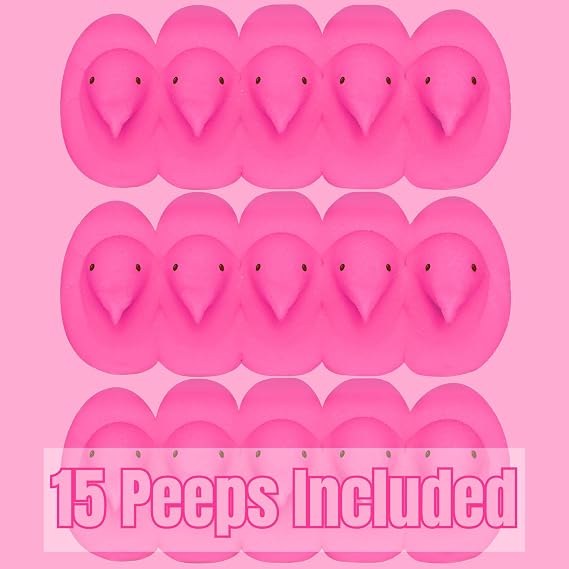 Pink Peeps Chicks Marshmallows, Easter Basket Stuffers, 5 in Each Classic Candies, (Pack of 3)