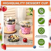 Vista 3 de Paquete de 100 tazas de parfait de 9 onzas con inserto y tapas planas, tapas de cúpula de plástico transparente, vasos de frutas desechables
