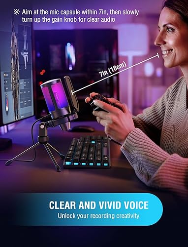 Miniatura 8 de FIFINE Micrófono USB para juegos para PC PS5, micrófono de condensador con silencio rápido, indicador RGB, soporte para trípode, filtro pop, montaje