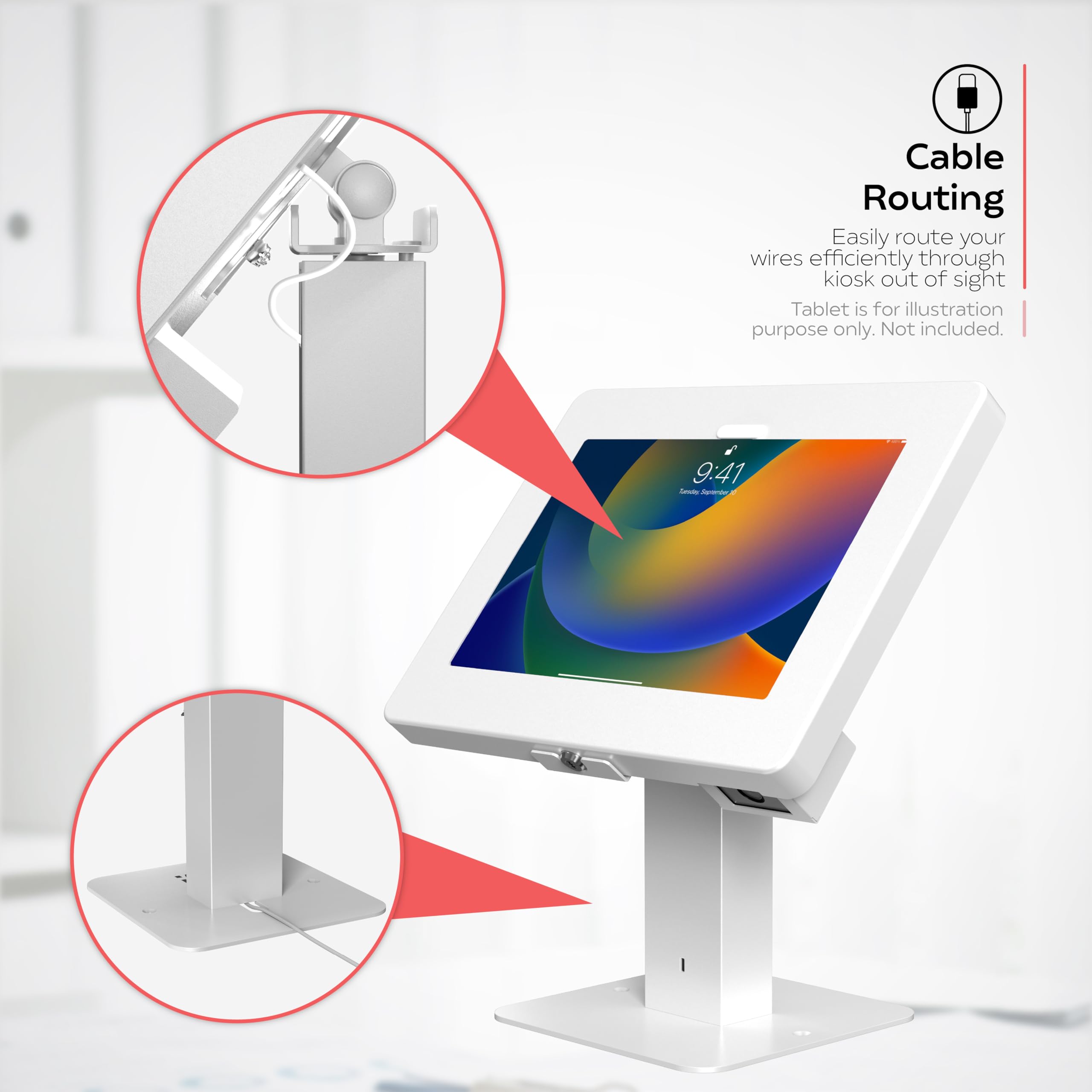 CTA Digital Supporto da scrivania girevole elegante con custodia di sicurezza e scanner di codici a barre per iPad 10a generazione A16, iPad Air 11" M3 e M2, Pro 11", Galaxy Tab A7 e altri, bianco
