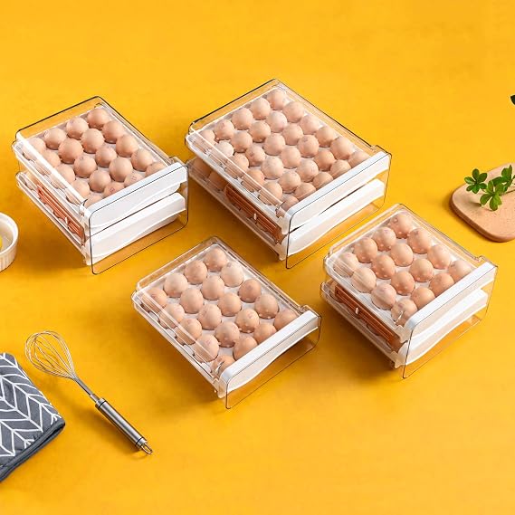 Large Capacity Drawer Type Egg Holder, 2-Layer 60 Grid | With Time Marker, Household Fresh Storage Box, Chicken Storage Container