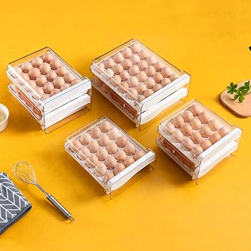 Large Capacity Drawer Type Egg Holder, 2-Layer 60 Grid | With Time Marker, Household Fresh Storage Box, Chicken Storage Container