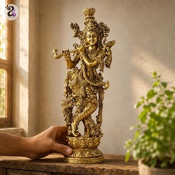 ARTVARKOTM Lord Murli Manohar Krishna Krishan Brass Statue Murti Gift & Home Decor Big Size- Height 14 Inches