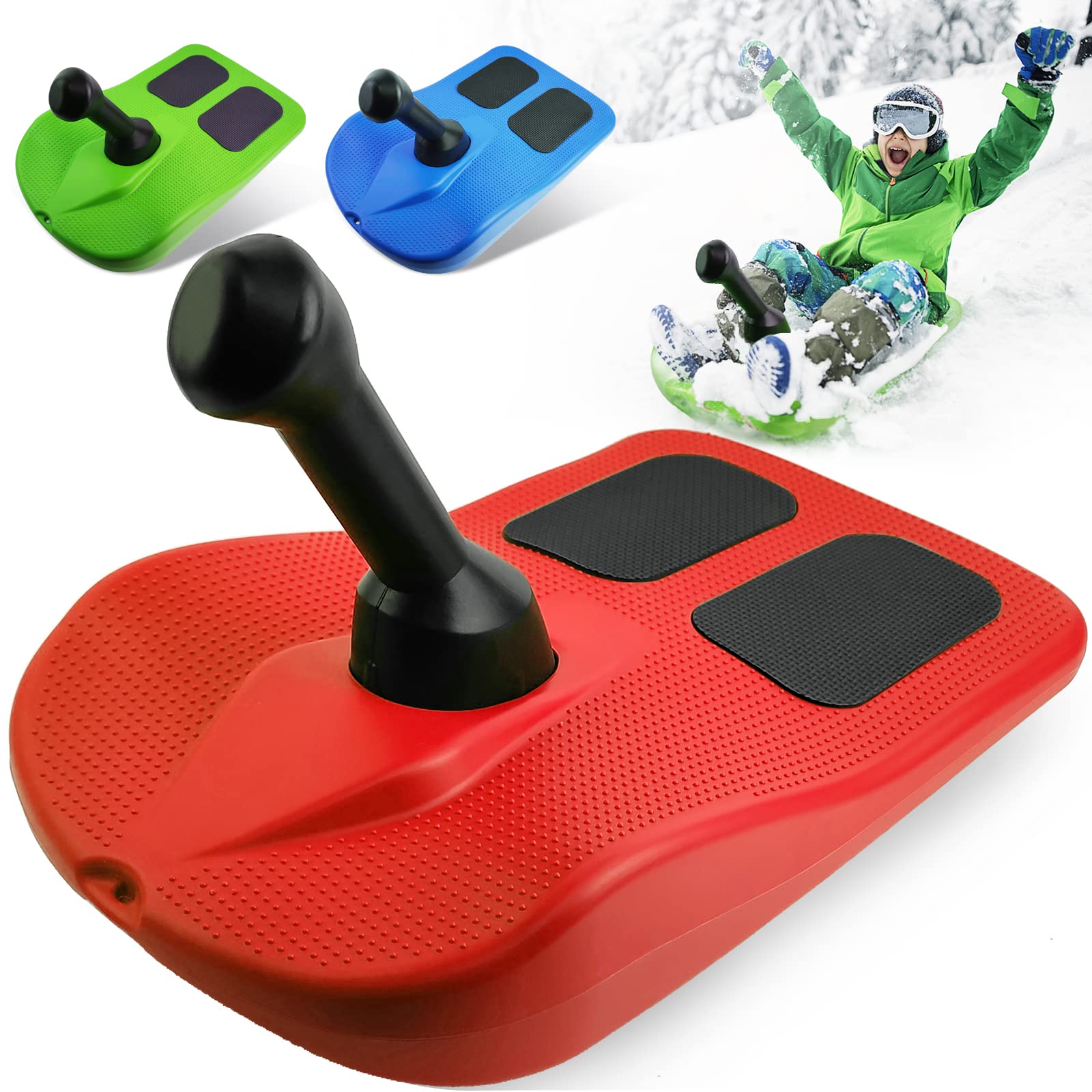 Snow Sleds for Kids and Adult, Kids Sledding Snowboard with Handle, Lightweight Compact Scooter Snowboard, Cold Resistant Handle Sled Downhill Slide Snow Skateboard for Outdoor Winter Fun