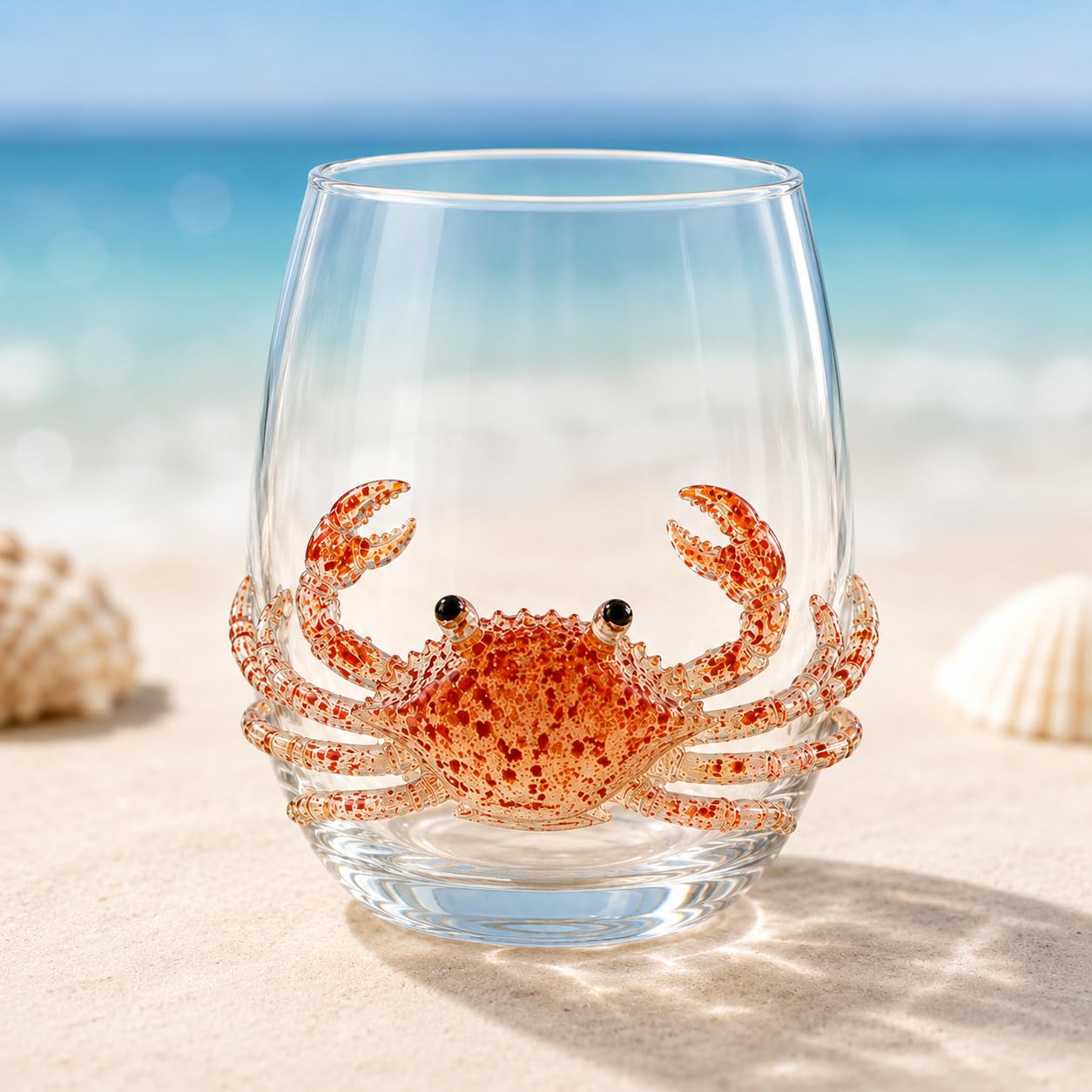 pluffy Artisanal Blue Ringed Octopus Glassware, 3D Ocean Animal Artisan Glassware Collection for Fresher Sips (Crab)