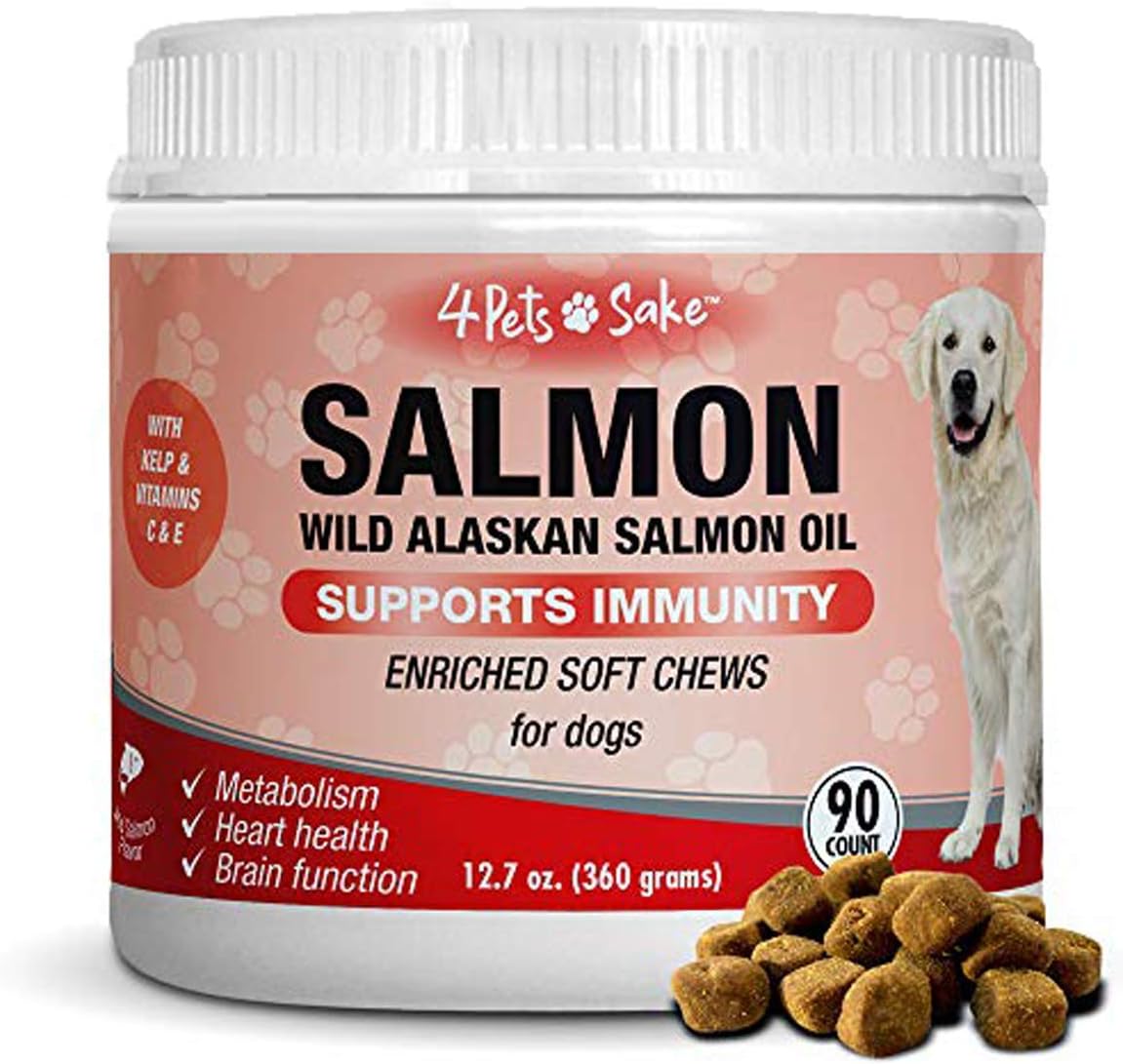 4PetsSake Salmon Wild Alaskan Salmon Oil for Dogs Balances Metabolism, Supports Heart Health, Brain Function, Immunity with Omegas…