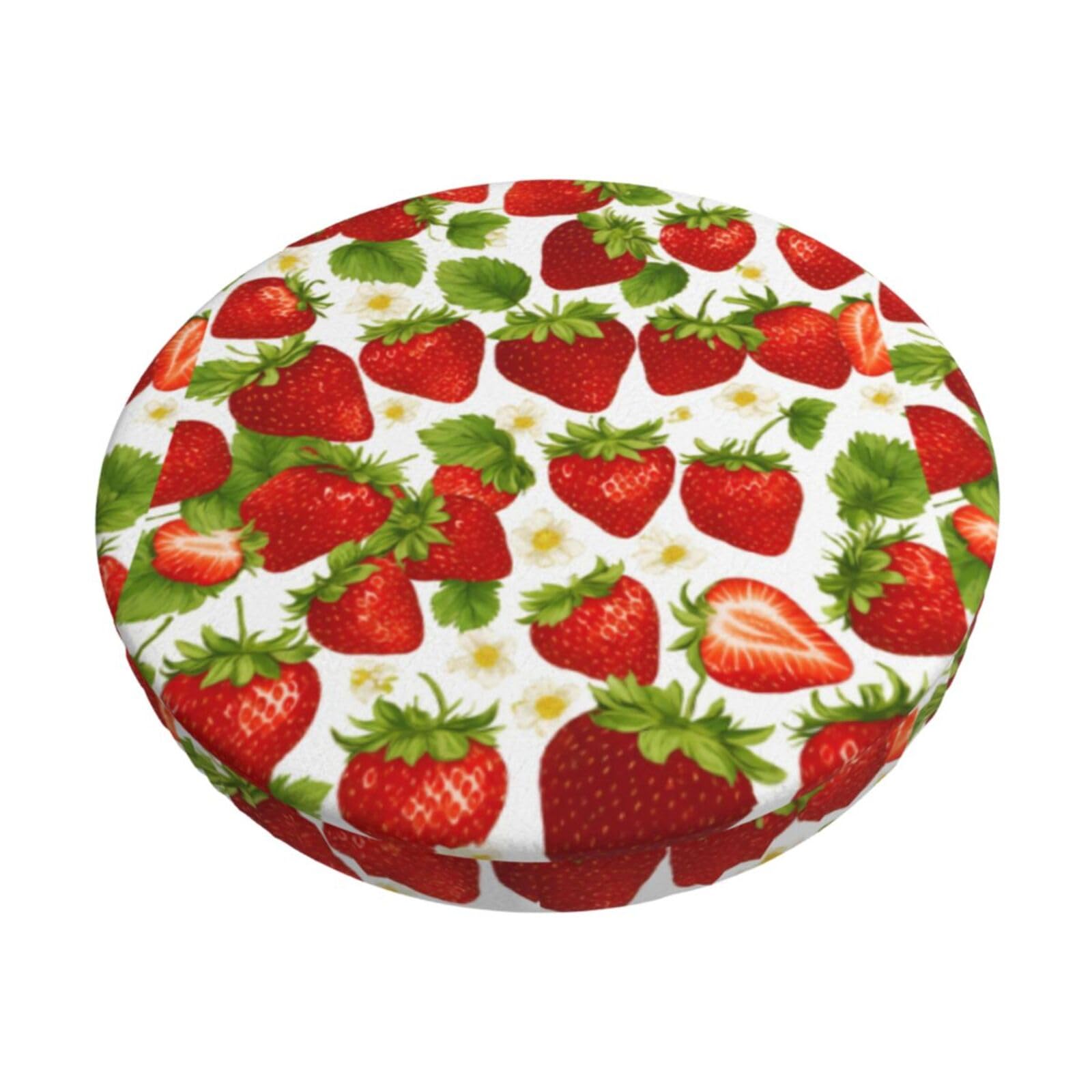 GUCHENP Strawberry Print Round Bar Chair Cushion Cover,Washable Chair Protector For Indoor Home Furniture Decor