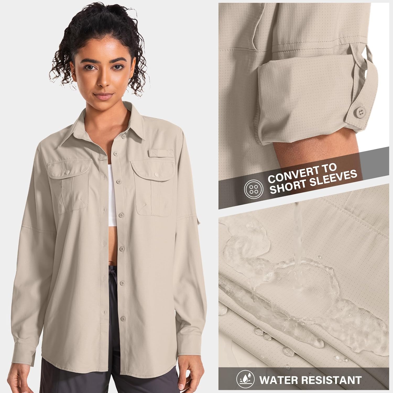 Womens UPF 50 Long Sleeve Sun Shirt Safari Hiking Fishing Quick DIY UV Protection Button Up Travel Shirt for Gardening - Image 4