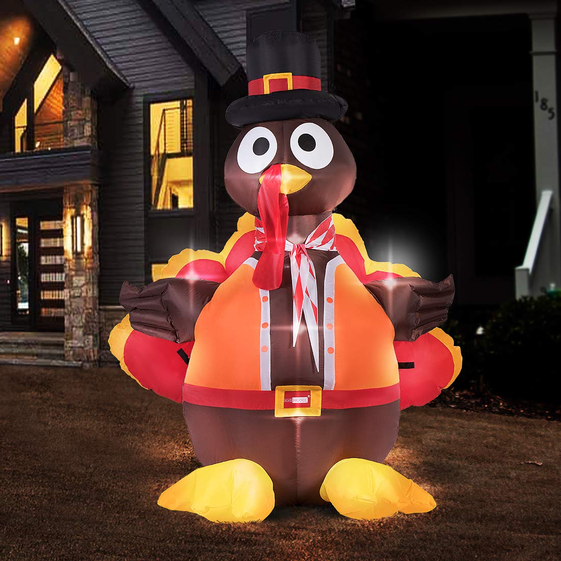 VIVOHOME 5ft Height Thanksgiving Inflatable LED Lighted Turkey with Hat Blow up Outdoor Lawn Yard Decoration