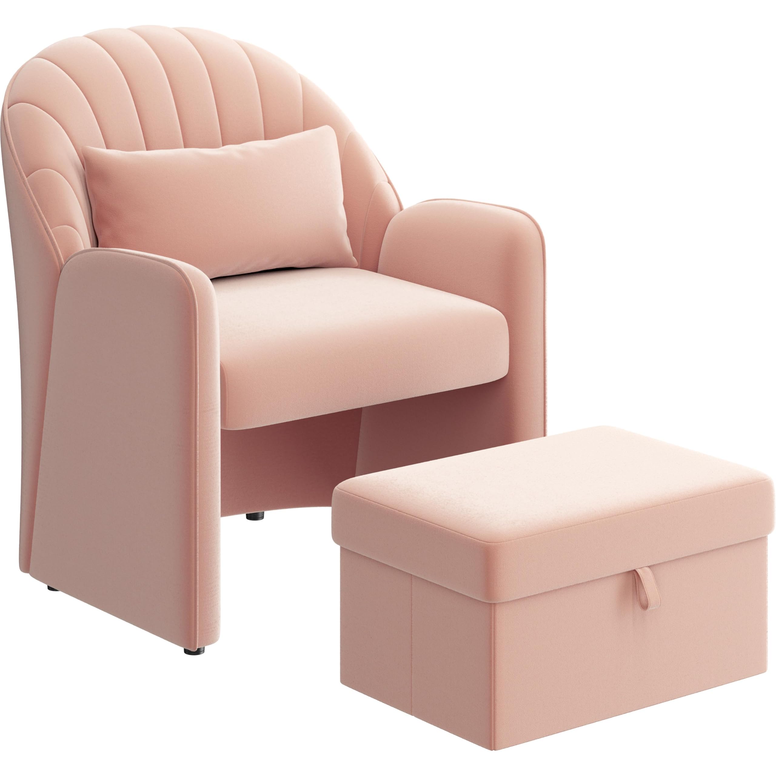 Yaheetech Velvet Tub Chair with Footrest, Modern Upholstered