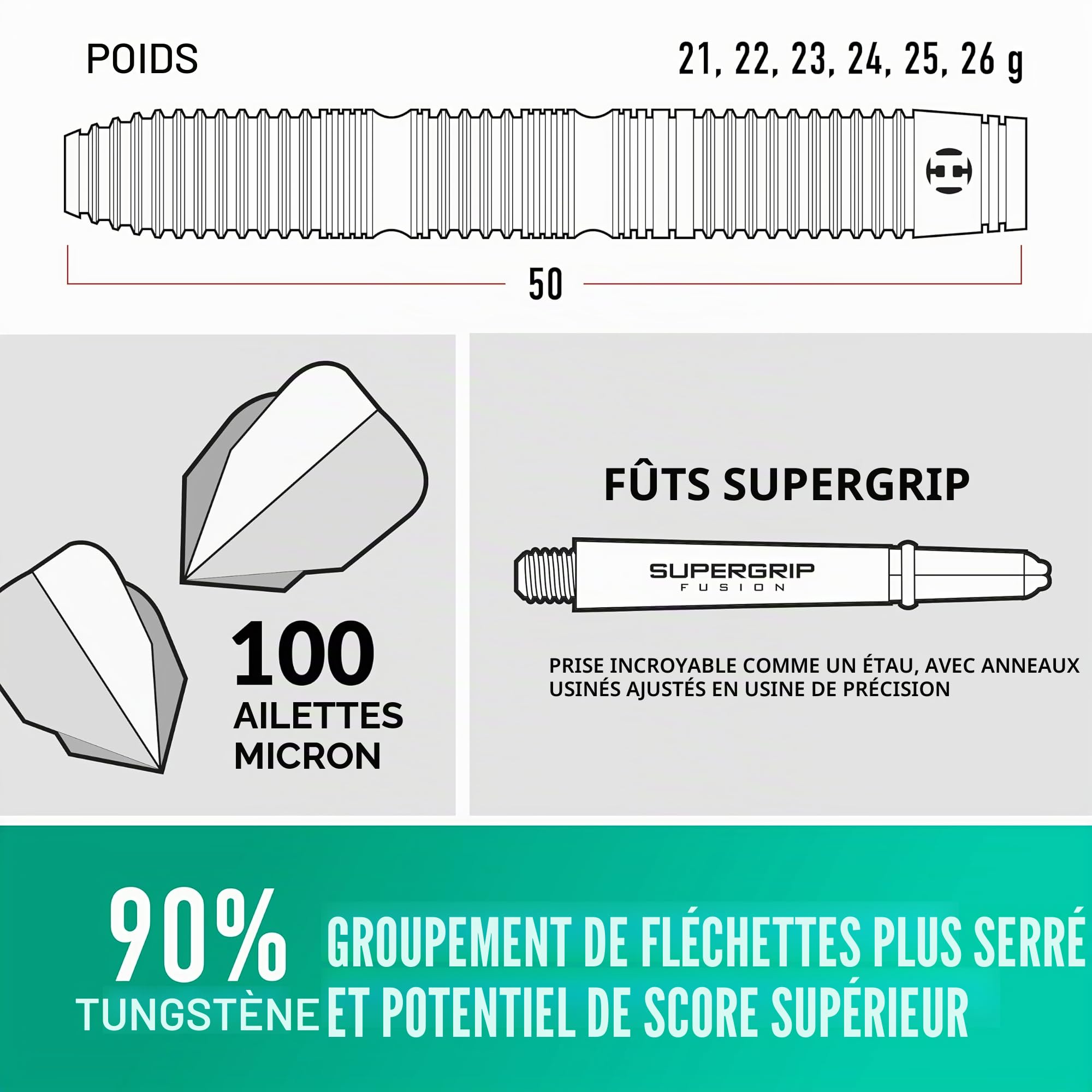 Harrows NX Elite 90% Tungstène Jeu de Fléchettes à Pointe Acier | 21g à 26g Tous Les Poids Disponibles | Énorme Lot de 17 Pièces avec Tiges Supergrip, Ailes Quantum et Étui de Transport