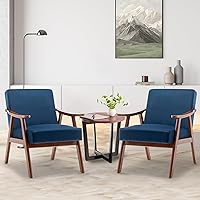 Vista 15 de Furnimart Silla decorativa beige, silla moderna de mitad de siglo para sala de estar con estructura de madera, silla de alas cómoda para oficina