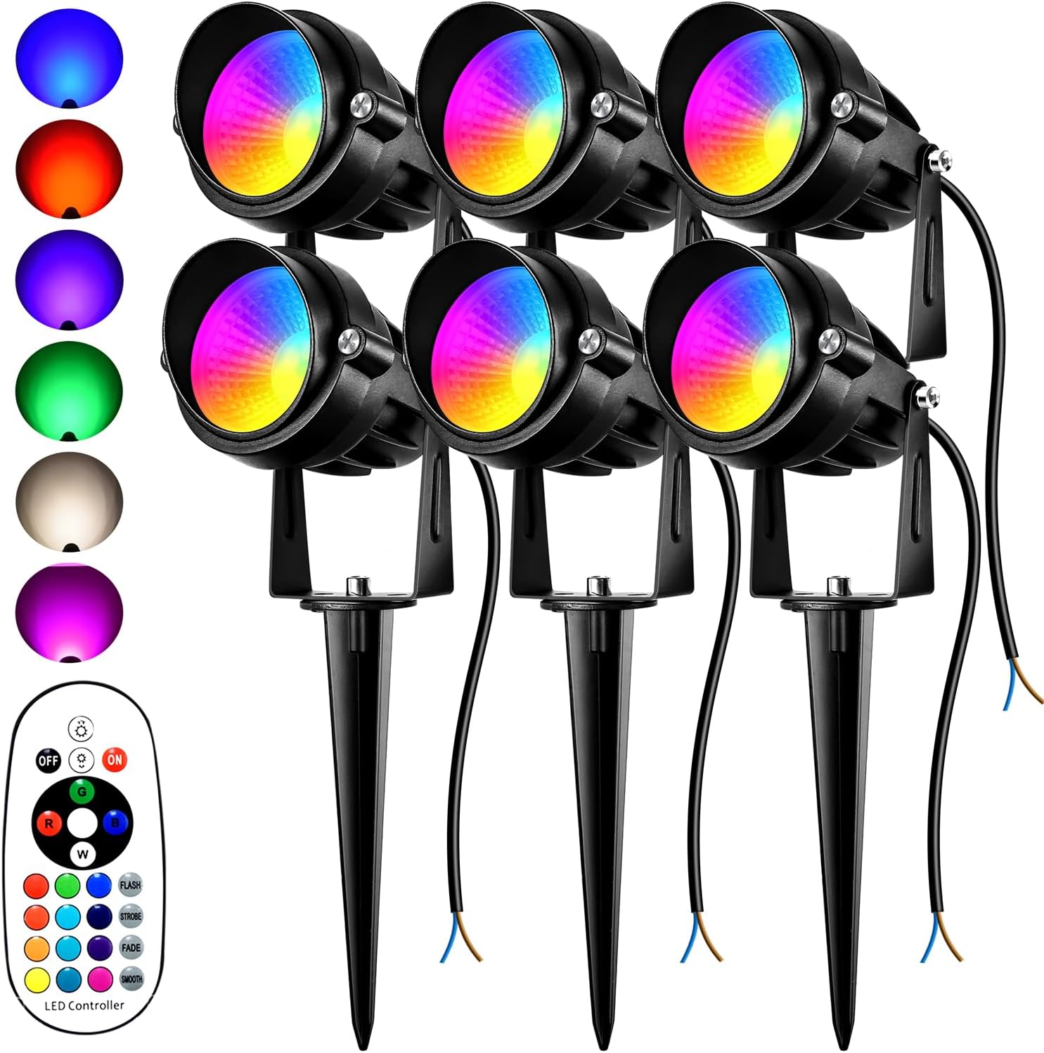 Spotlight Outdoor RGBW Low Voltage Landscape Lights, 12V-24V Color Changing Landscape Lights with Remote Control Landscape Spotlights for Garden Yard Path Tree Decorative (6 Pack)