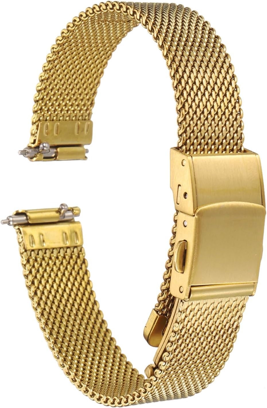 Stainless Steel Mesh Watch Band 12mm Width 1.8mm Thick Quick Release Metal Watch Strap Adjustable Fold Clasp Replacement Bands for Men Women, Gold Tone