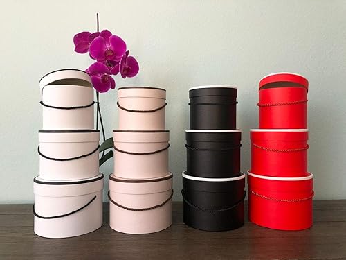 Miniatura 4 de UNIKPACKAGING Caja de flores redonda de alta calidad, cajas de regalo para arreglos florales y de regalo, juego de 3 piezas, con tapas, tamaño