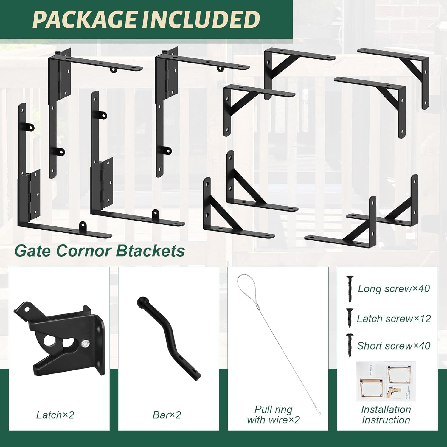 2 Set Gate Frame Fence Kit with Gate Latch,Heavy Duty Anti Sag Gate Kit, Gate Corner Brace Bracket Hardware for Wooden Privacy Fence Gate Garden Wooden Driveway Gates, Shed Doors, Corral