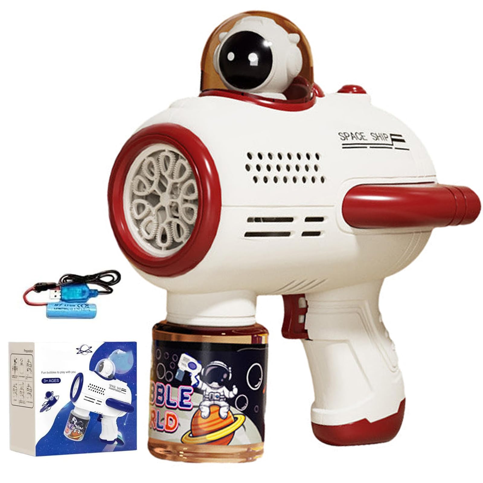Electric Astronaut Bubble Gun for Kids, Rechargeable Light Up Bubble Machine, LED Astronaut Automatic Bubble Gun Blasters with 10 Holes & Bubble Solution, Outdoor Summer Toy for Toddlers (Red) — image 1