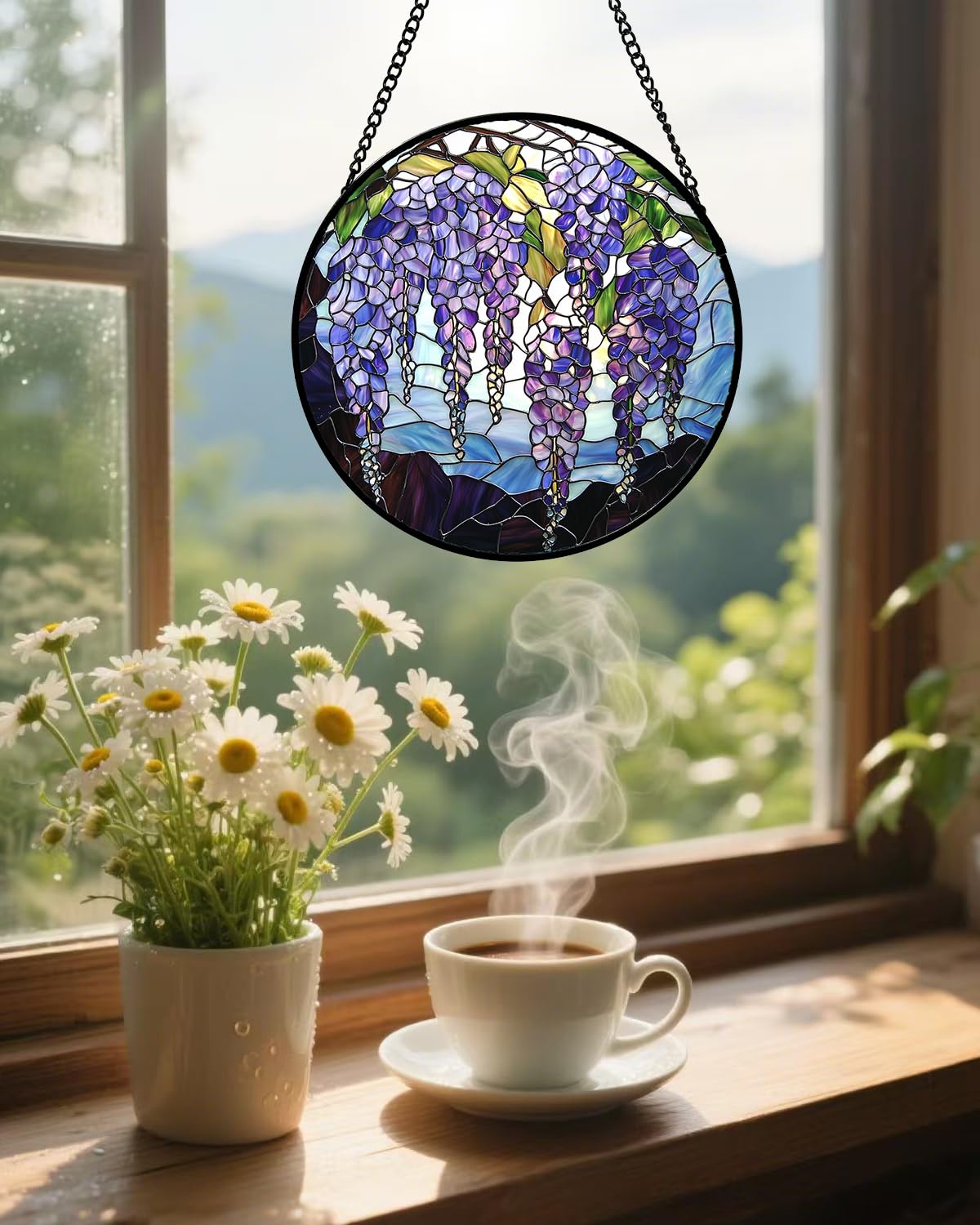 Stained Glass Window Hanging Wisteria Suncatcher Gifts for Women 6.3"