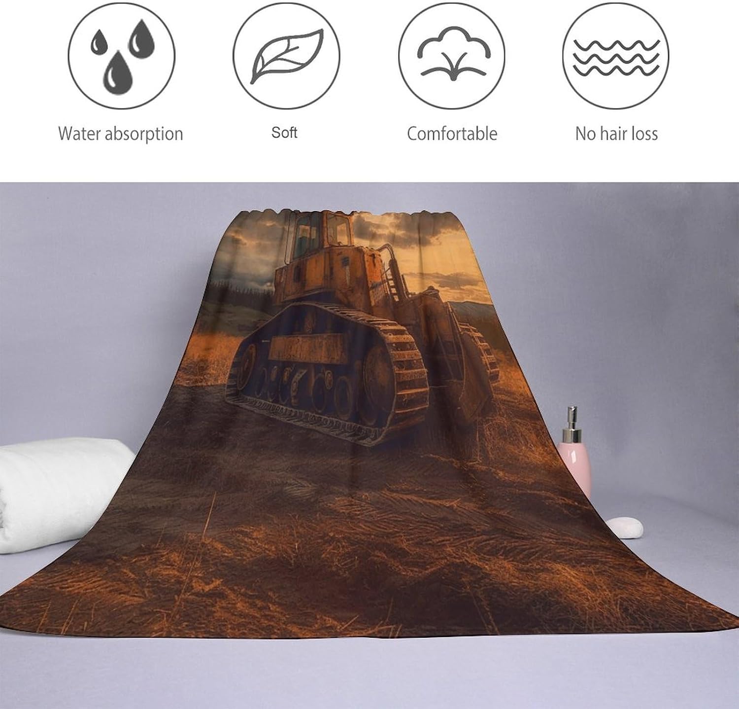 Bulldozer Evening Towel Vacation Accessories Essentials Soft Lighterweight，Bath Towel for Adults Women Men，Bath Towels Gift for All Occasions, Machine Washable.