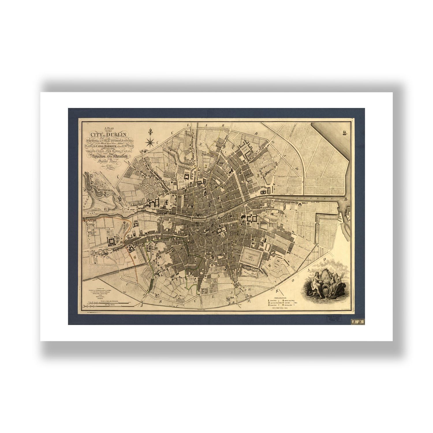 Dublin City Map 1797 poster idée cadeau grand format d'art
