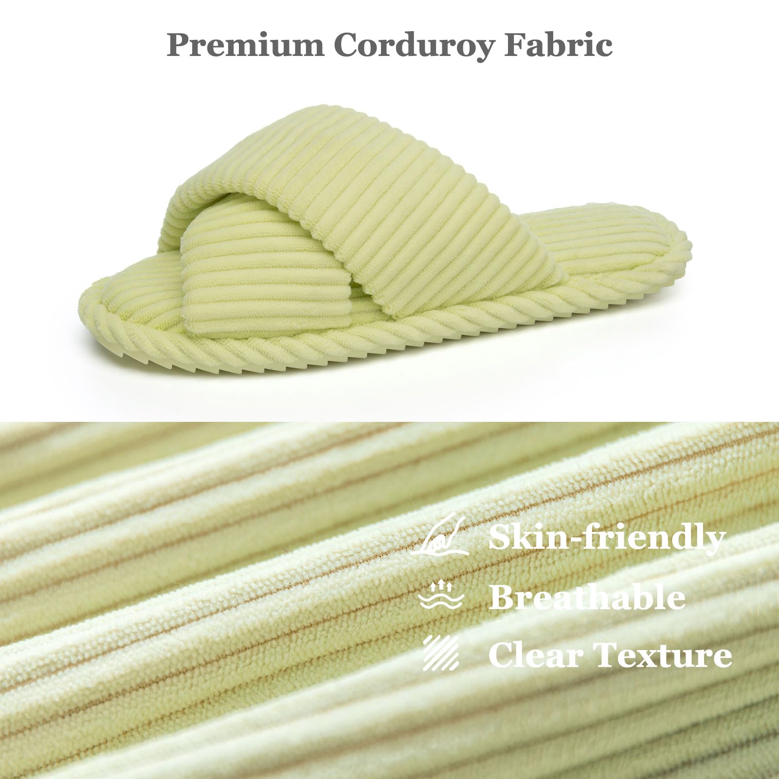 GOEWY Damen Hausschuhe mit Memory Foam Kordstoff-Wohnschuhe fürs Schlafzimmer, offener Zehen, Querriemen-Schleife, rutschfeste Sohle. Bequeme Trend-Slide als stylisches Geschenk. | Crossbands Cozy Cord-Slides, rutschfeste, leichte Sohle, für drinnen und d