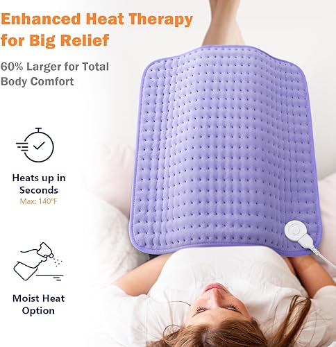 Miniatura 2 de Glamigee Almohadilla térmica de microfelpa ultra ancha  Almohadilla térmica eléctrica de 20 x 24 pulgadas para espalda, cuello, dolor de hombros y