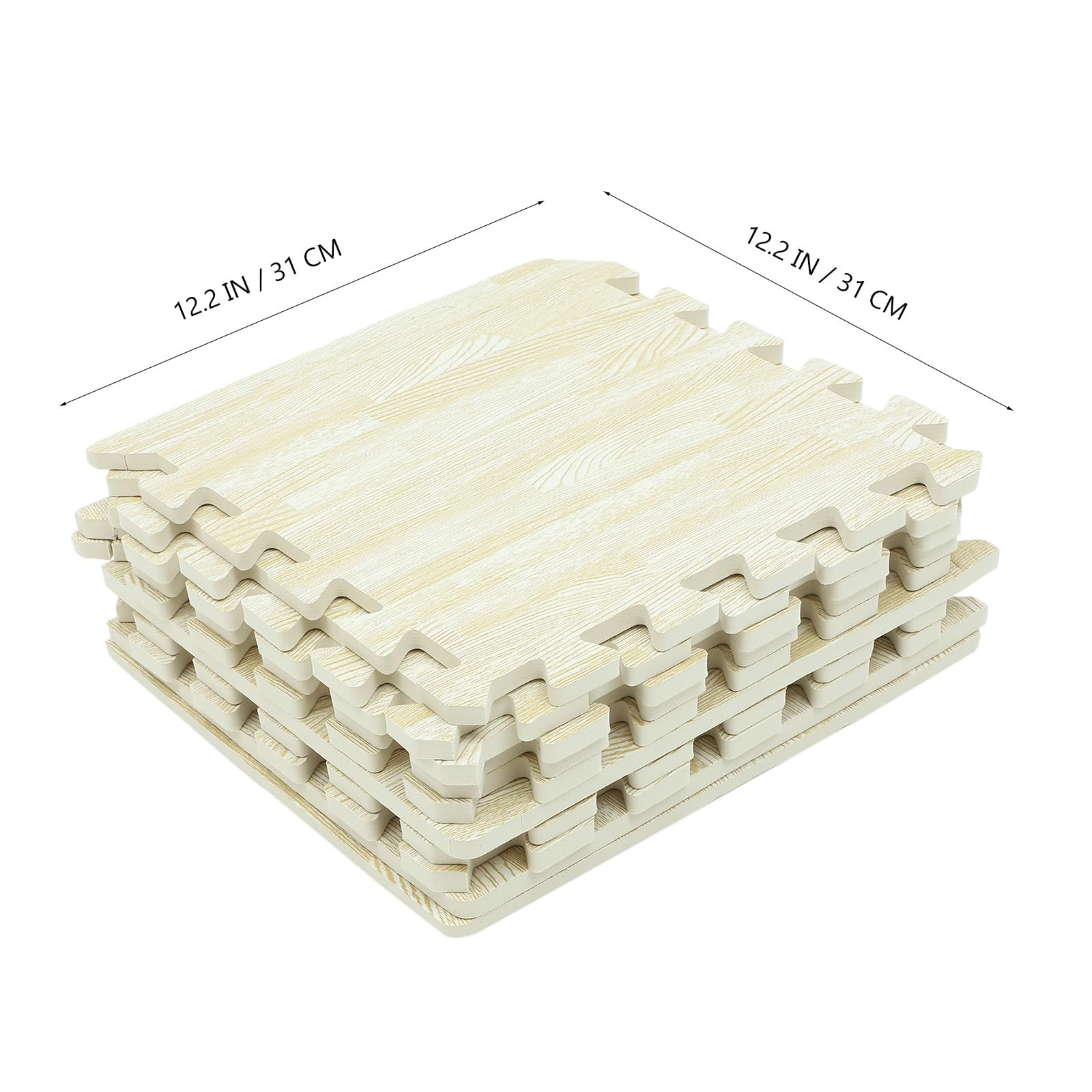 Kinder Krabbelmatte Puzzle aus Eva 10 Stück 30x30 Cm | Holzoptik in Beige, 1cm Dicke Steckelemente, für Liegen und Spielen im Kinderzimmer