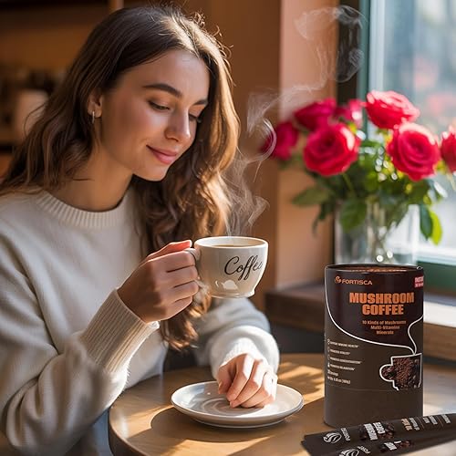 Miniatura 9 de Café de hongos 10 en 1, 2000 mg (melena de león, cordyceps y otros) Suplemento de hongos café instantáneo en polvo Ashwagandha Multivitaminas de