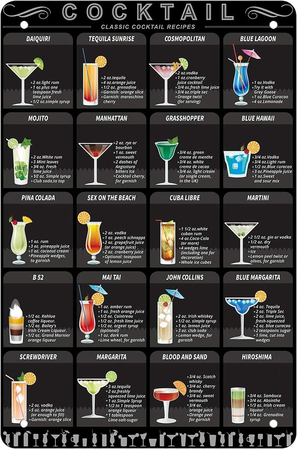 Homeoanimal Earth Tones Retro Funny Metal Sheet Signs Cocktail Menu Bar, Wall Decoration, 12X16 Inch