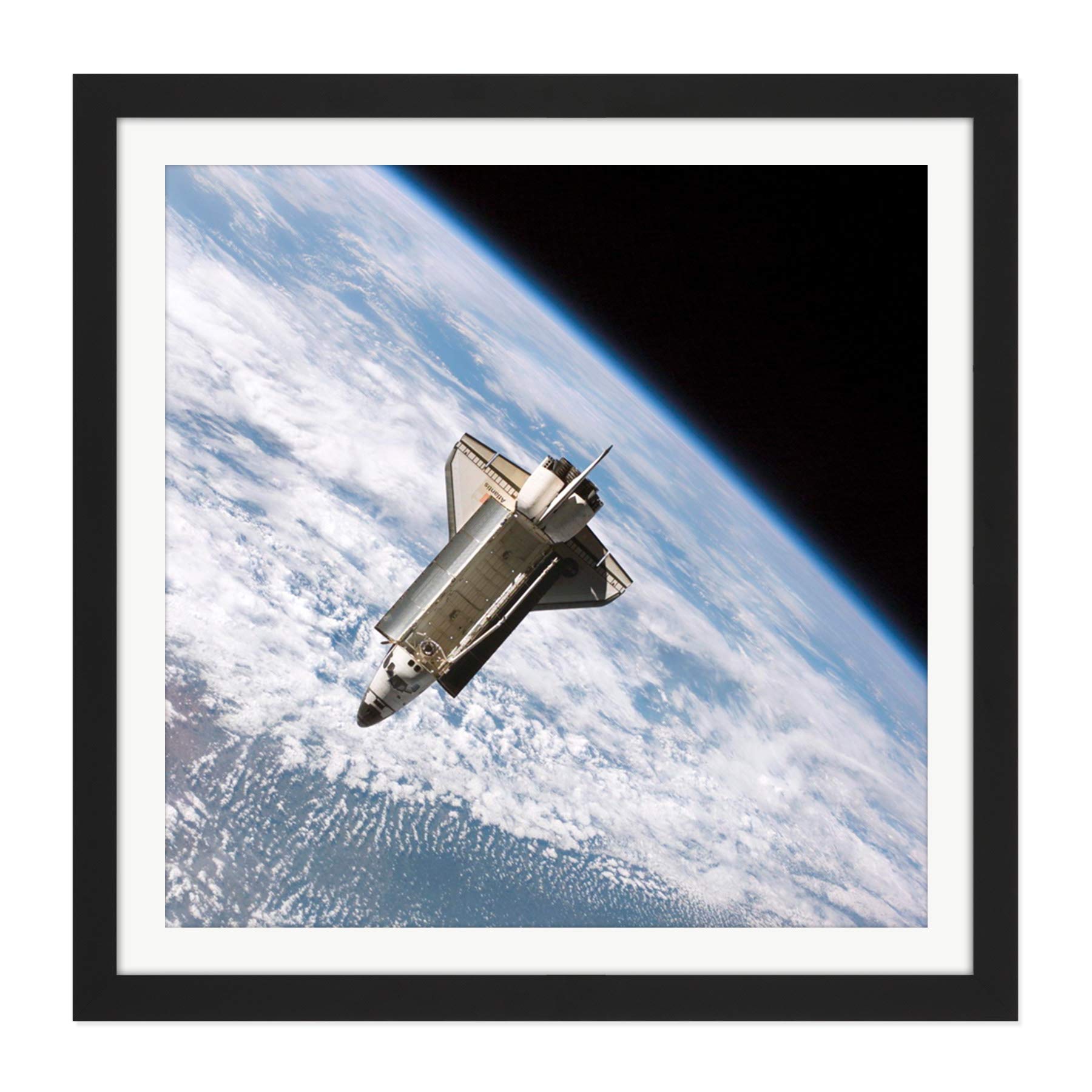Space NASA Shuttle Atlantis Over Earth Photo Square Wooden Framed Wall Art Print Picture 16X16 Inch