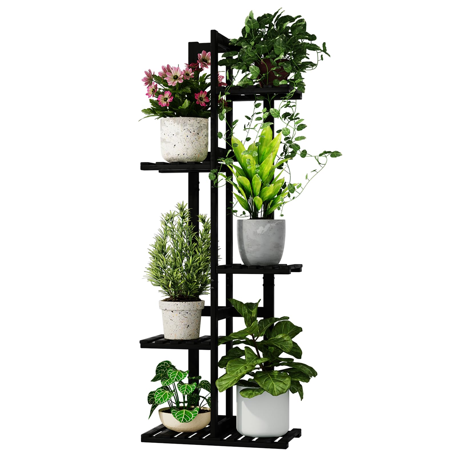 Bamworld Indoor Plant Rack Natural Bamboo 5 Tier Plant Pot Shelf Ideal for Garden, Patio and Balcony - Outdoor Planter & Garden Furniture (Black)