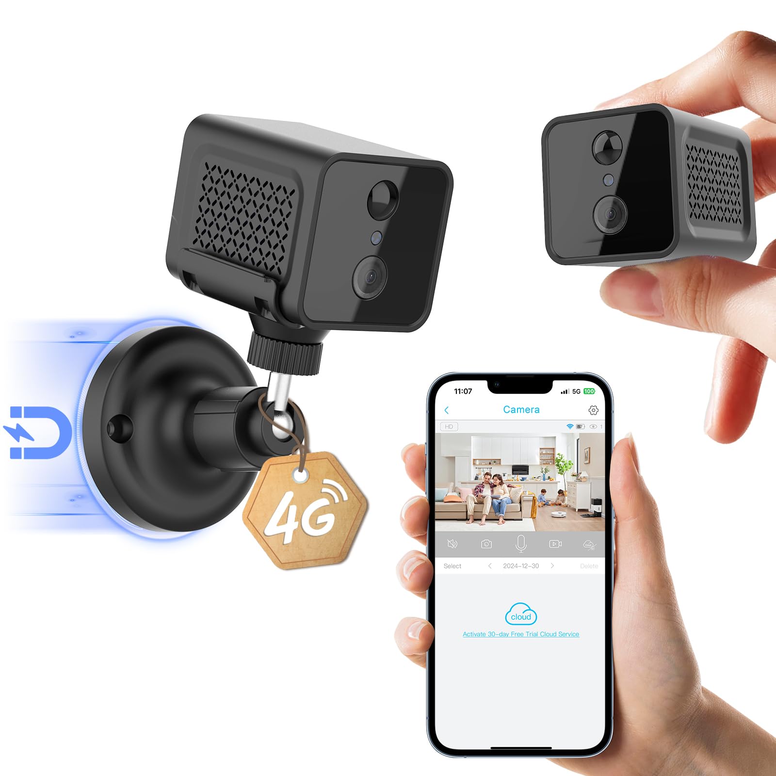 4G LTE Cellular Small Security Camera No WiFi Security Camera with Night Vision PIR Motion SIM Card 20-Day