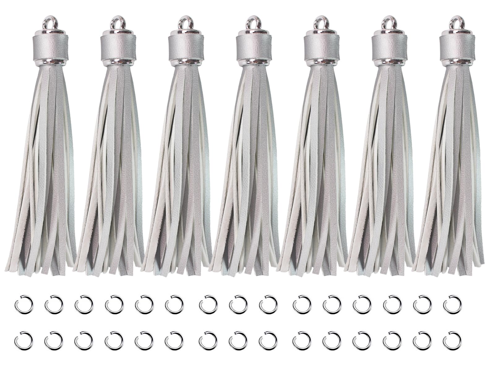 4.3'' Silver Leather Tassels 12Pcs with Silver Caps for Keychains