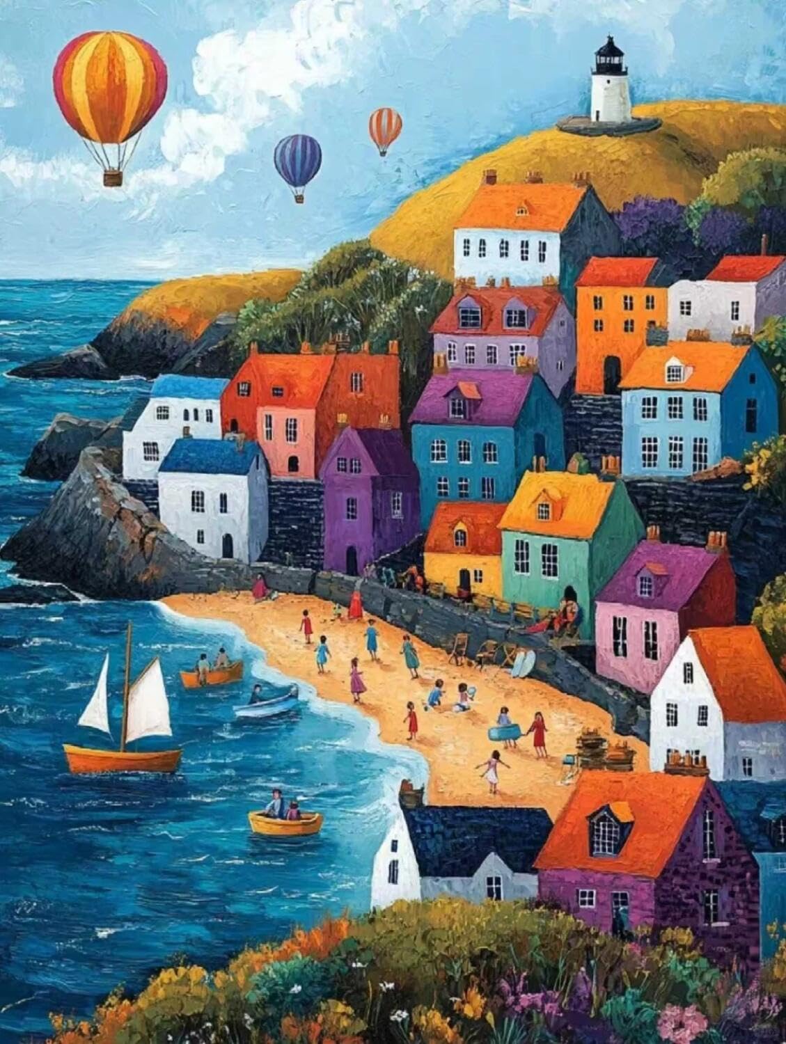 Rqwybcaxn Bead Embroidery Kits Cartoon Town 40x50cm