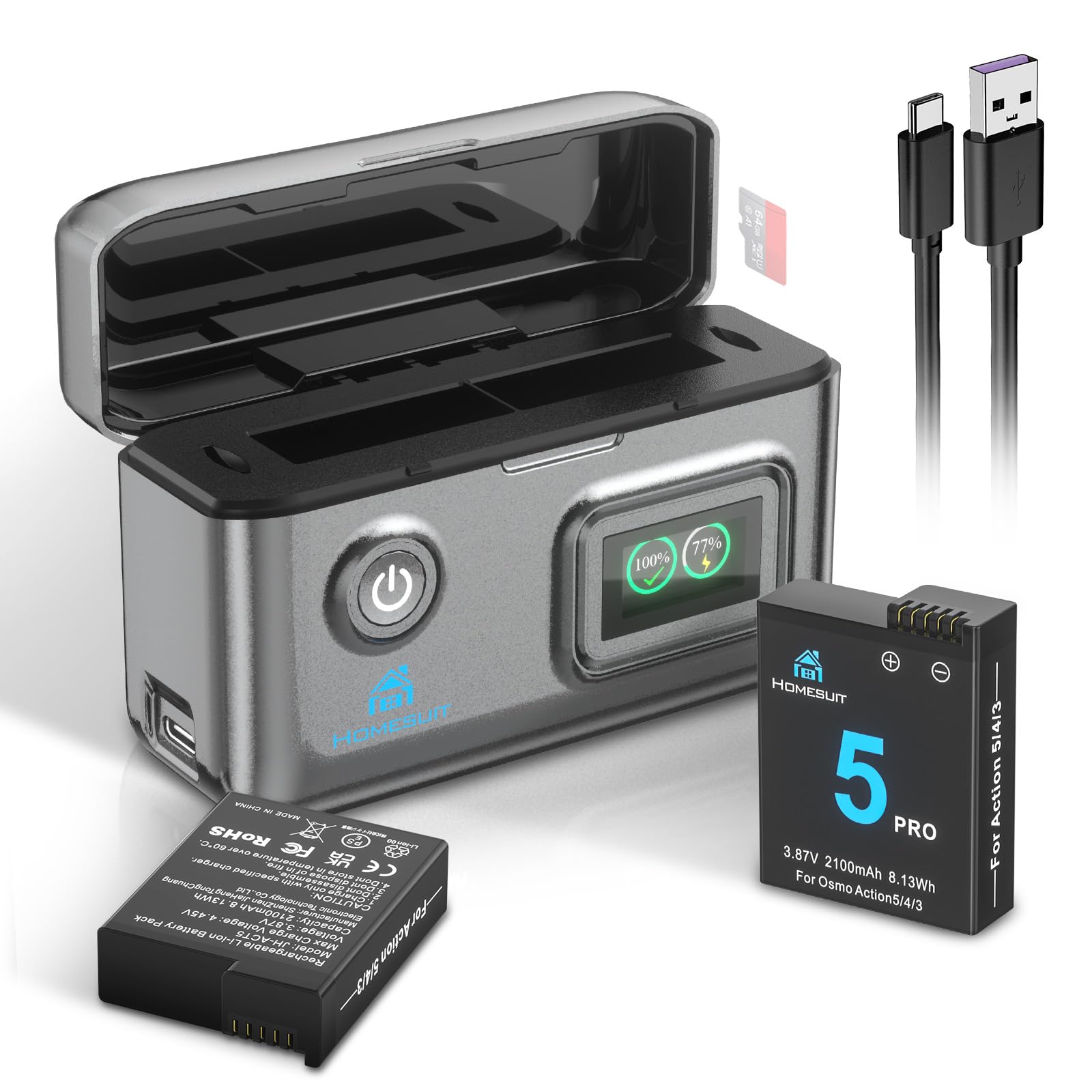 Amazon | Homesuit DJI Osmo Action 6 5 Pro 4 3 バッテリー 2*2100mAh