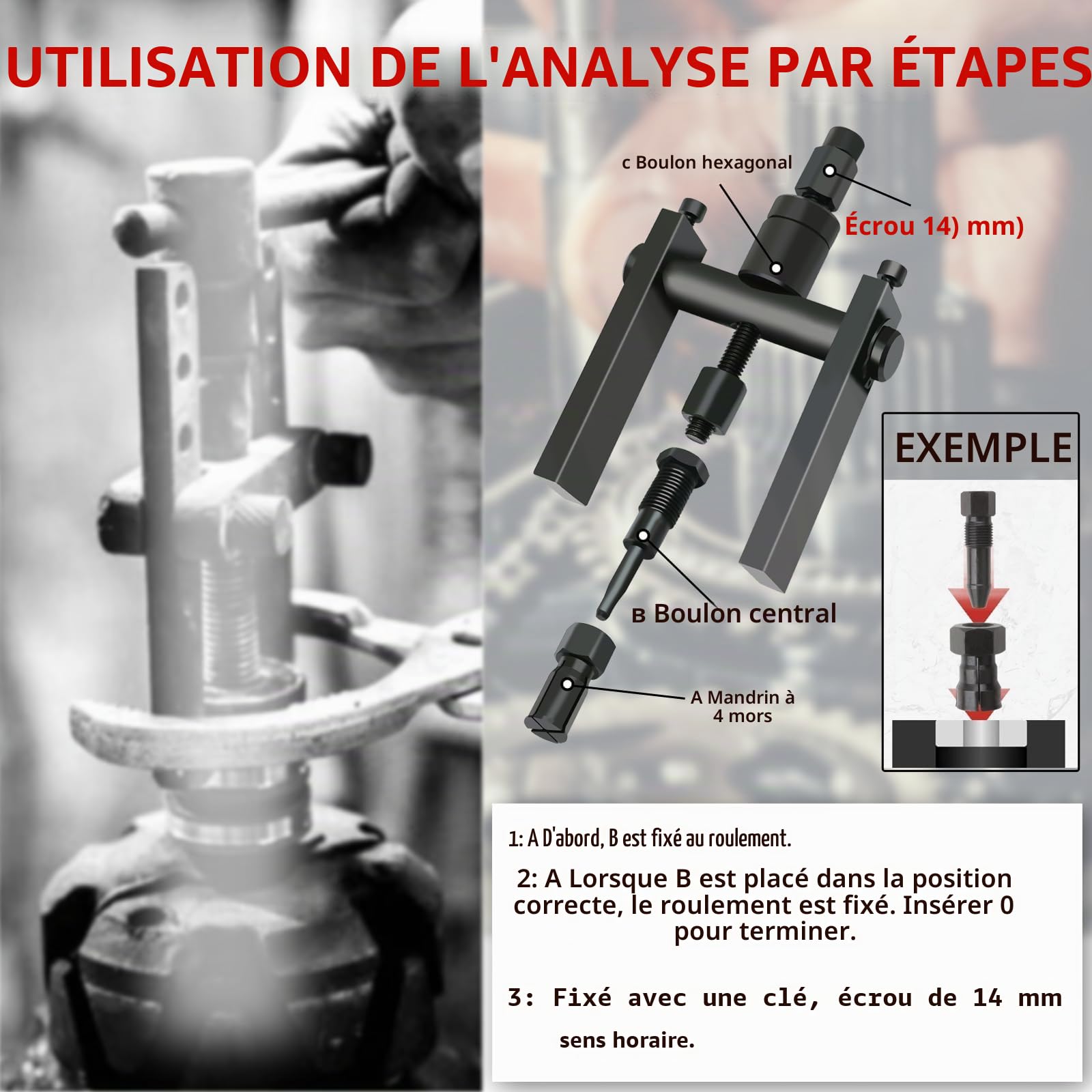 Kit d'extracteur de roulement de moto de 10 pièces, outil de démontage de roulement intérieur de moto de 8 à 25 mm, kit d'extracteur de roulement avec boîte