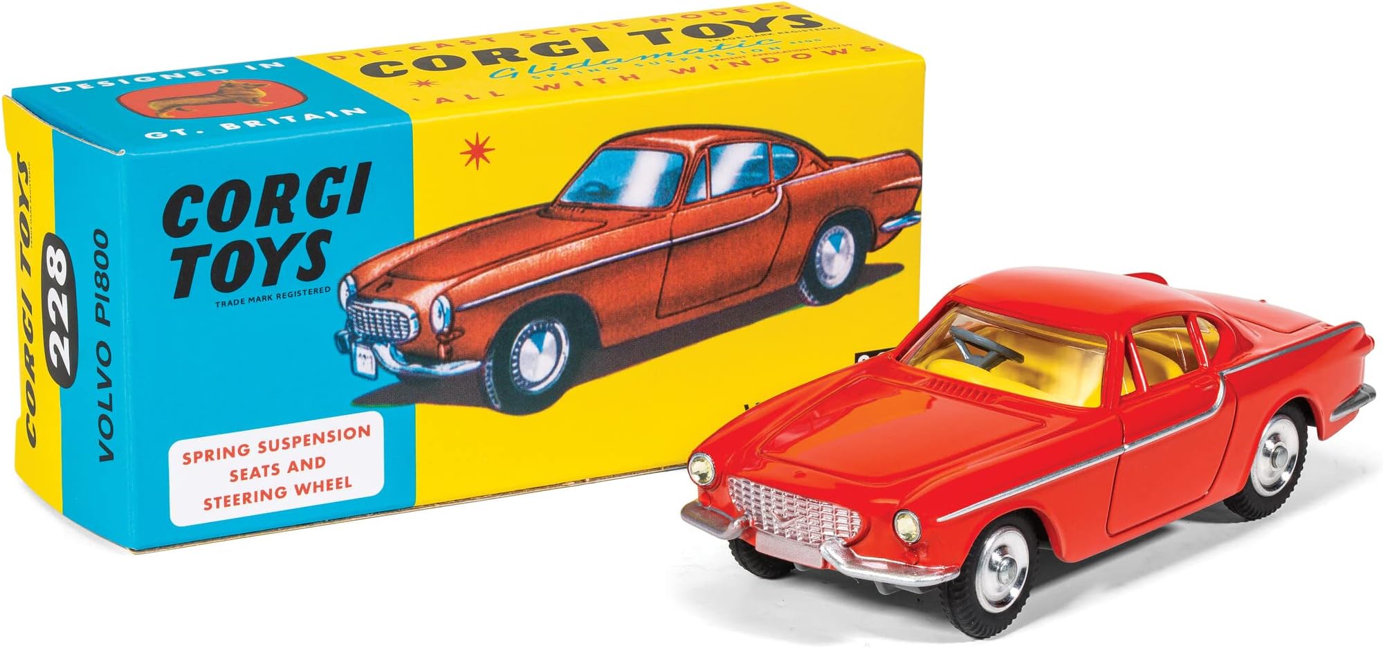 Corgi Diecast Model Cars - RT22801 Volvo P1800 - Red - Men, Women & Kids Souvenir Gifts from UK - Small Die Cast Toy Car Models for Boys, Gift for Motor Enthusiasts, Fit the Box