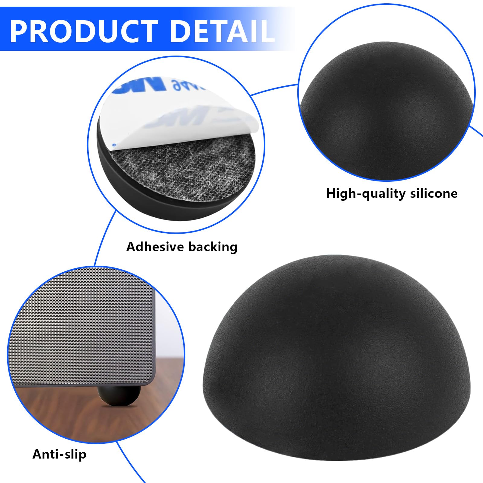 Piedini Isolanti Autoadesivi in Silicone 30mm x 15mm per Altoparlanti e Giradischi (Nero)
