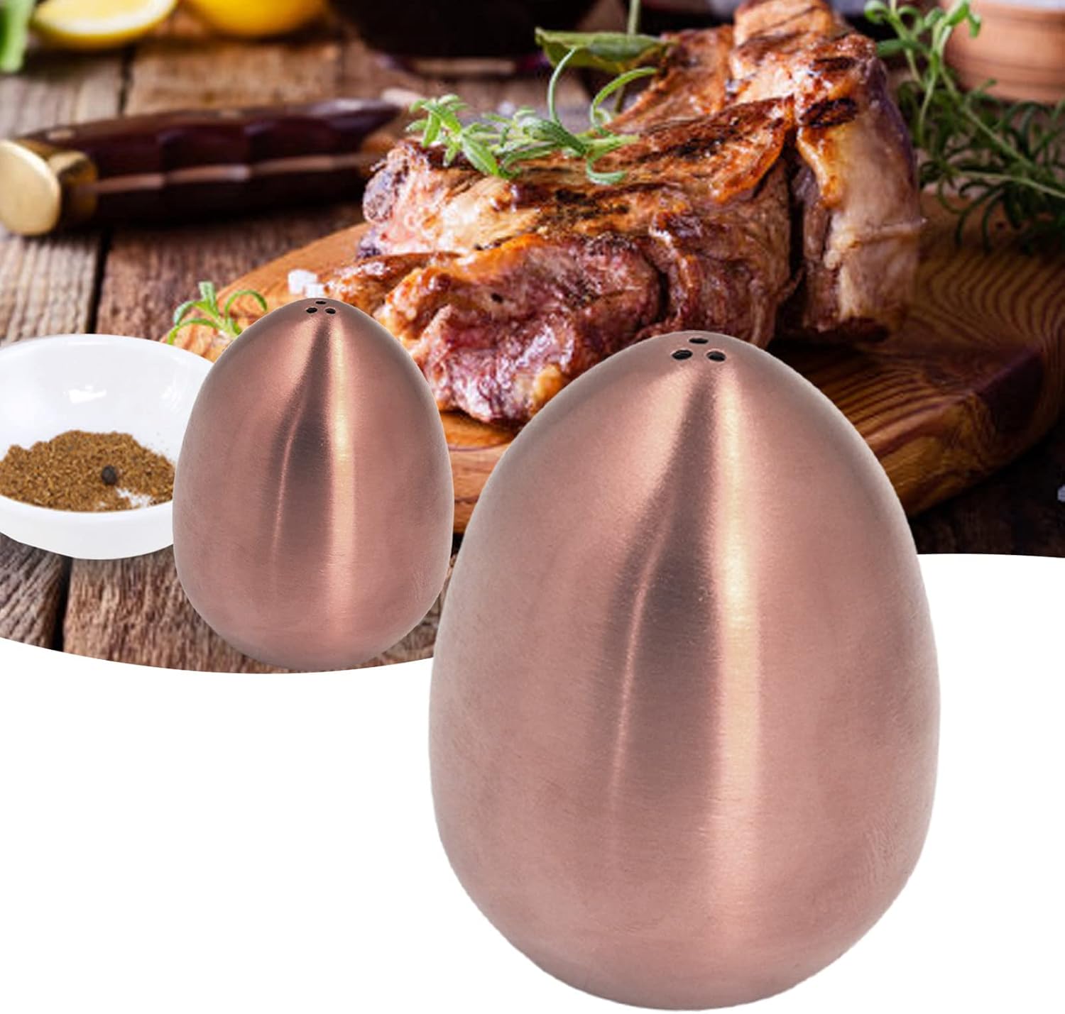 Gold Salt Shakers, Egg Cinnamon Sugar Shaker, Copper Salt Dispenser, for Outdoor Barbecue Restaurant Banquet Party (Rose Gold)