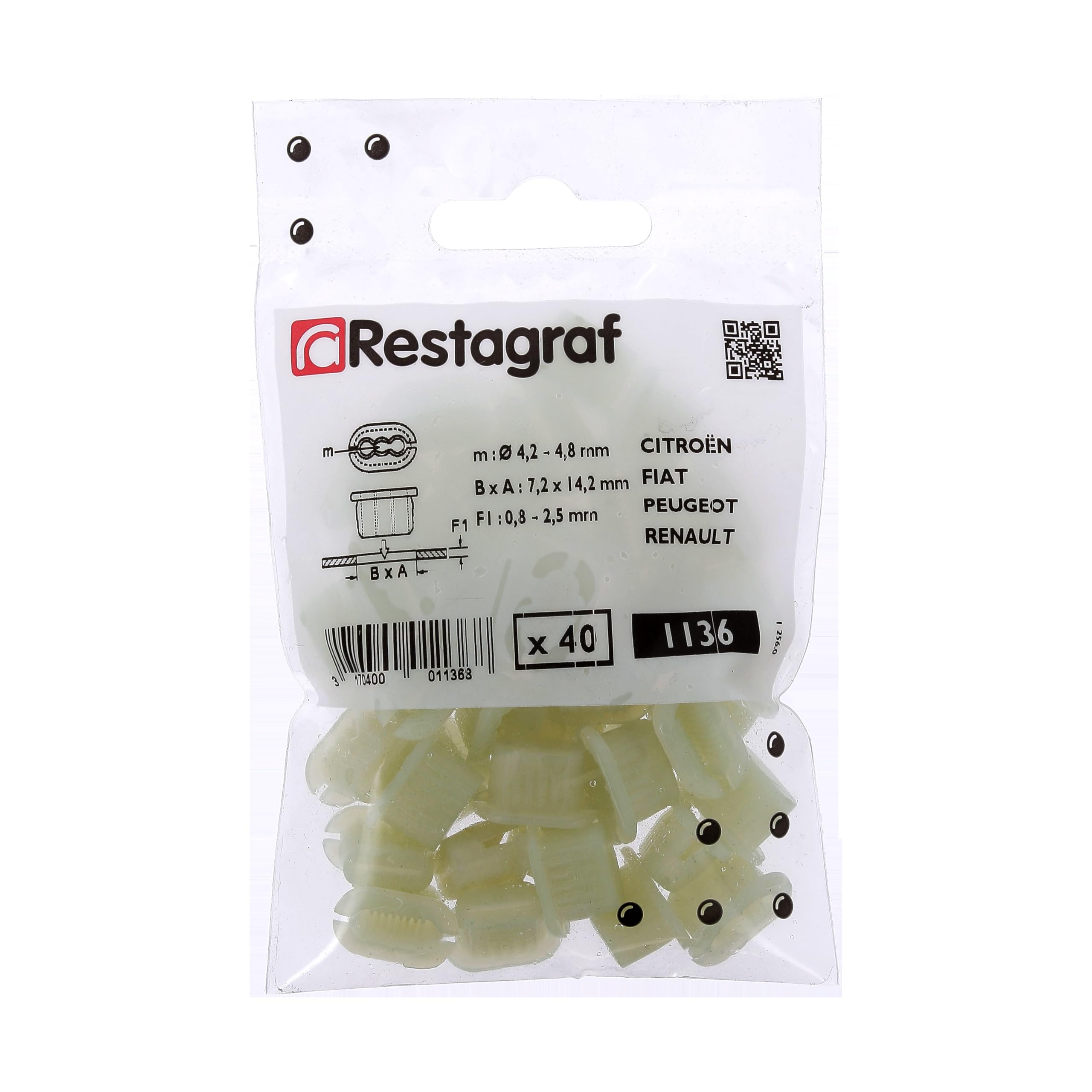 Dado in plastica con rivestimento interno e porta per veicoli Renault/Peugeot/Citroen/PSA, 4,5 mm, viti di diametro, 7,2 x 14,2 mm, punzonatura, confezione da 40, naturale
