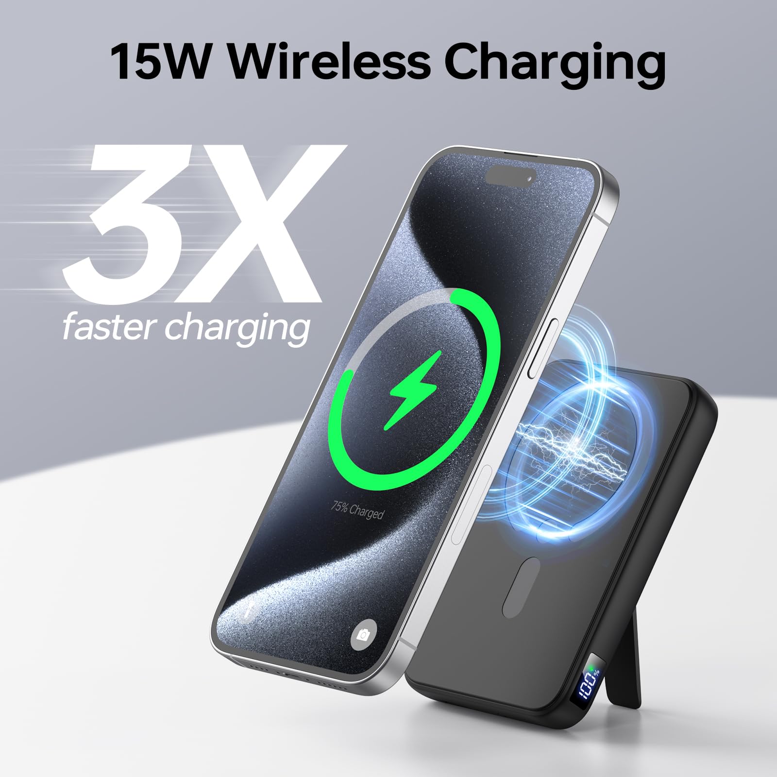 Eissix Power Bank, PowerBank Magnetico 12000 mAh, PD 22,5 W, Ricarica Rapida, Caricabatterie Wireless Portatile con ingresso e uscita USB-C, indicatore LED per iPhone 15/14/13/12/Pro/Pro Max