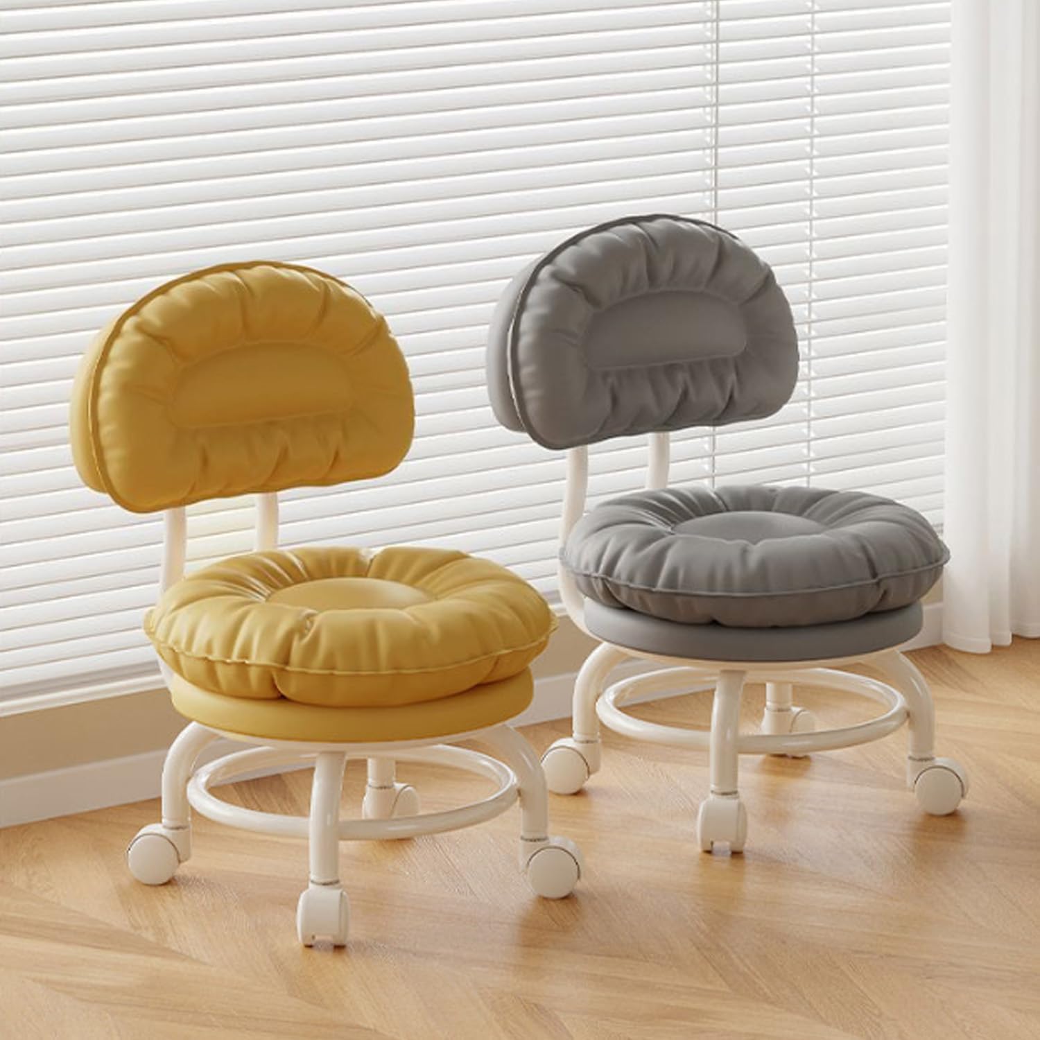 Black,B,Rolling Stool with Backrest Low Height Rolling Stool with PU Leather, Roller Stool Chair, Roller Seats for Home, Office, Garage, Shop, Library