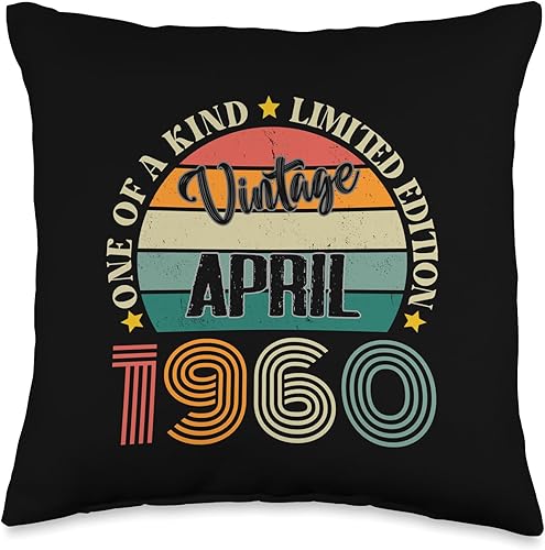 Vintage Birthday Retro Limited Edition Retro Gifts 64 Year Old Vintage April 1960 64th Birthday Retro Throw Pillow, 16x16, Multicolor