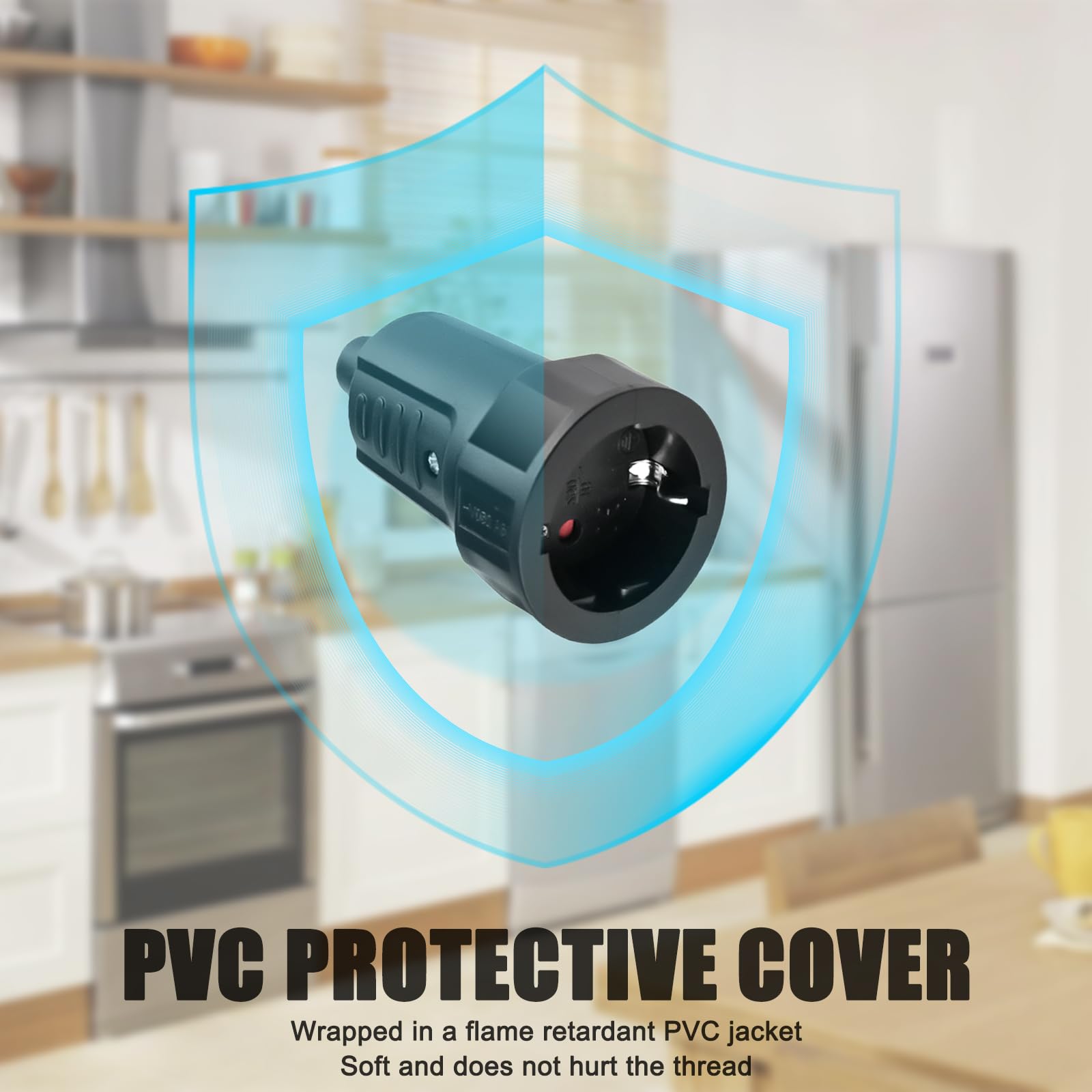 Lot de 3 paires de fiches Schuko 250V 16A IP44 en caoutchouc avec protection anti-torsion noir
