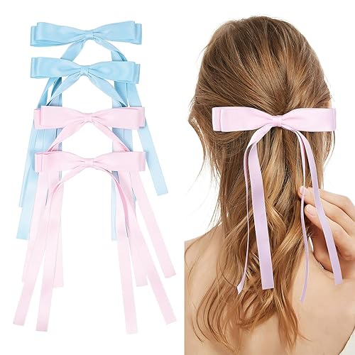 Miniatura 3 de 4 pinzas para el pelo con lazo para mujeres y niñas, accesorios para el cabello con borlas de cola larga, pasadores de pelo sólidos, regalos de